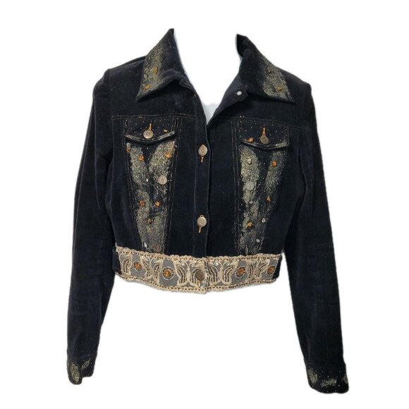 agaci Jackets & Blazers - Y2K Vintage Agaci Too Corduroy Fitted Blazer Jacket Crop Gliltter Embellished